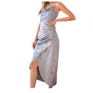 🆕Lulus Satin Floral Jacquard Light Blue Sleeveless Dress Small